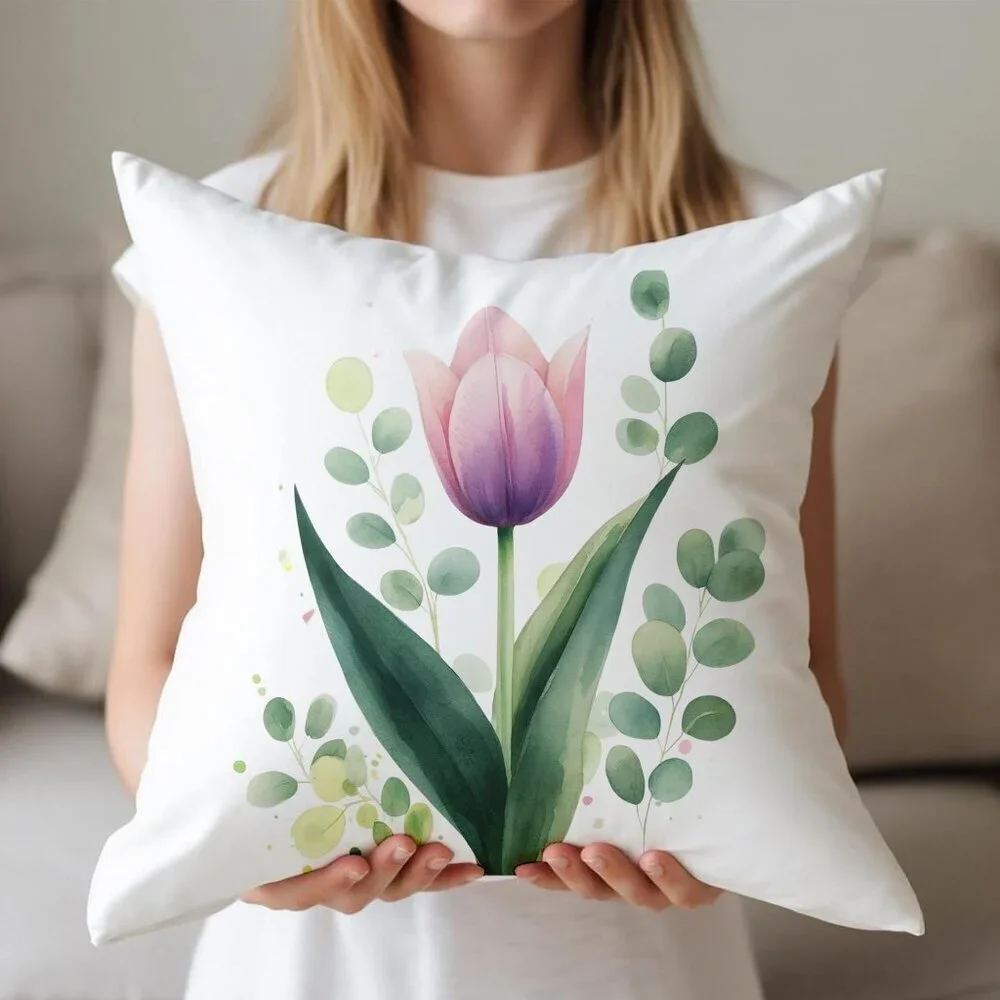 Modern Floral Square Pillow Cover: Soft Cushion for Living Room, Spring Decor